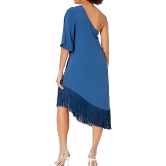 Trina Turk One Shoulder Fringe Dress, Turquoise Womens Gull Sz S NWT - Picture 2 of 6